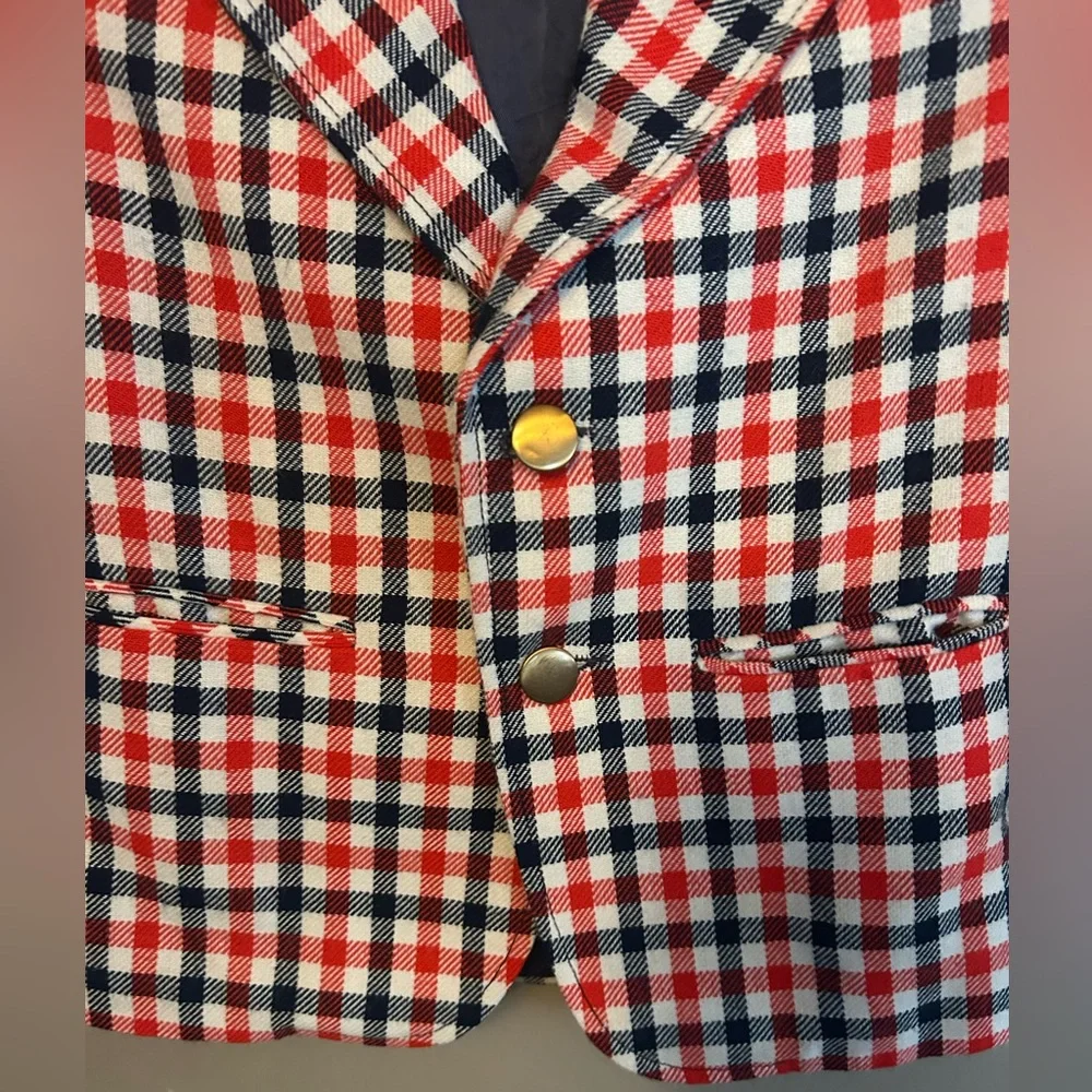 Vintage Kids Blazer - red/blue/white checkered plaid fully lined